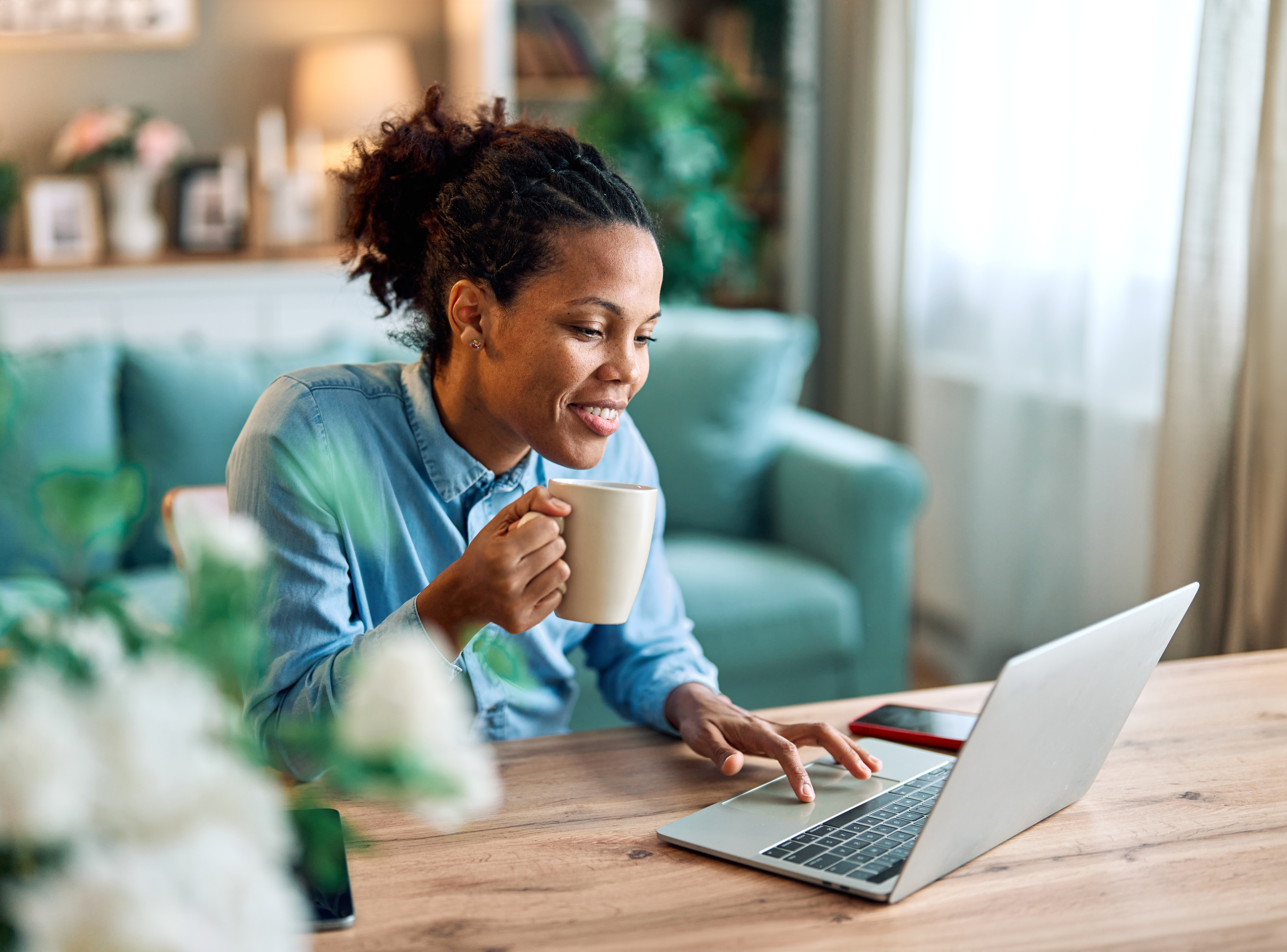 woman looking at computer